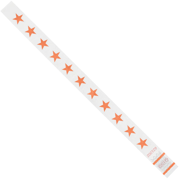 3/4 x 10" Orange Stars Tyvek Wristbands 500/Case