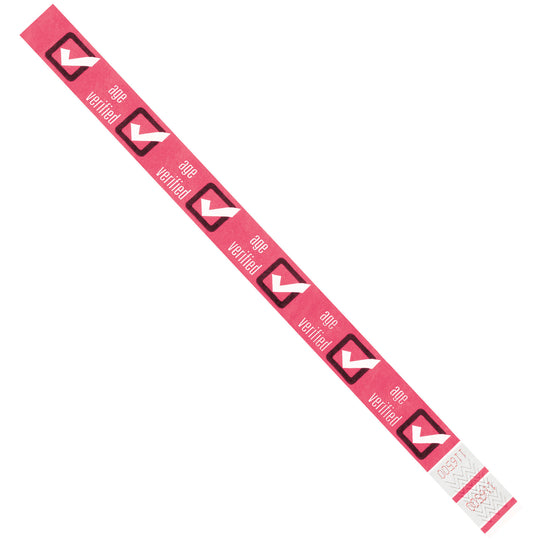 3/4 x 10" Pink "Age Verified" Tyvek Wristbands 500/Case