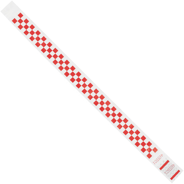 3/4 x 10" Red Checkerboard Tyvek Wristbands 500/Case
