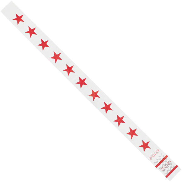 3/4 x 10" Red Stars Tyvek Wristbands 500/Case