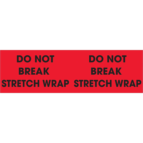 3 x 10" - "Do Not Break Stretch Wrap" (Fluorescent Red) Labels 500/Roll