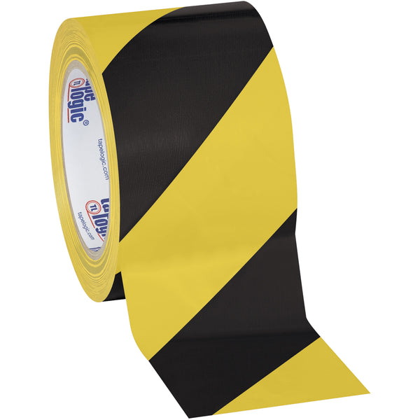 3" x 36 Yard Black/Yellow Striped 7 mil Aisle Marking Tape 16/Case