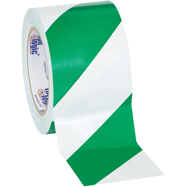 3" x 36 yds. Green/White Striped Vinyl Safety Tape 3/Case