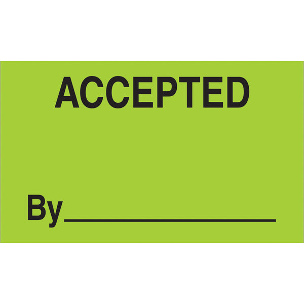 3 x 5" - "Accepted By" (Fluorescent Green) Labels 500/Roll