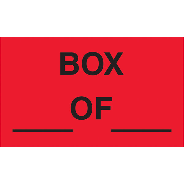 3 x 5" - "Box ___ of ___" (Fluorescent Red) Labels 500/Roll
