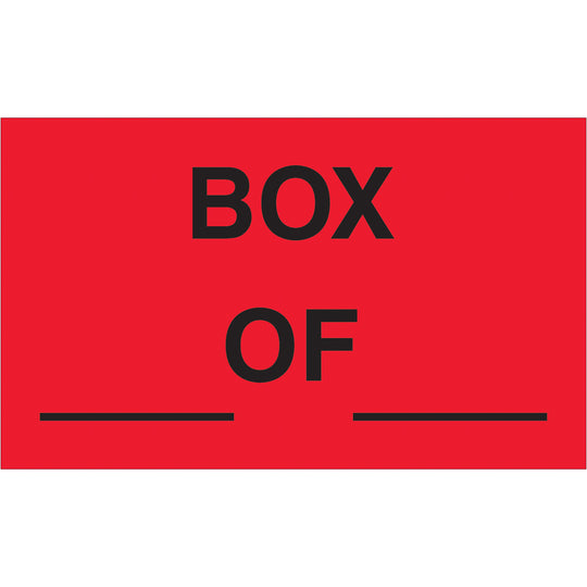 3 x 5" - "Box ___ of ___" (Fluorescent Red) Labels 500/Roll