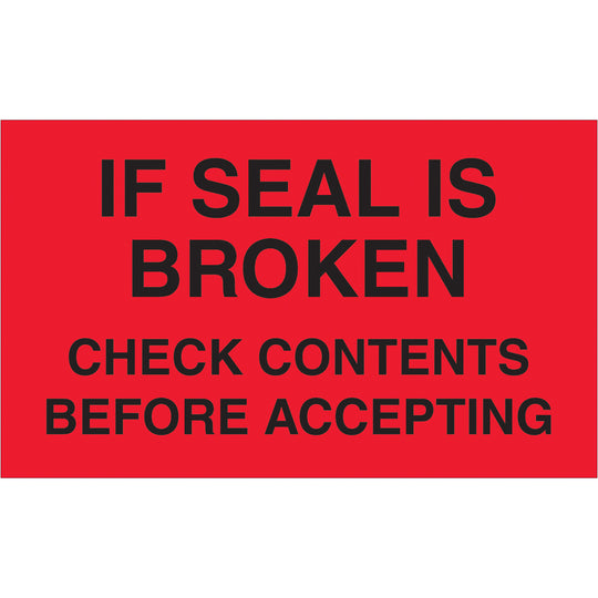 3 x 5" - "Check Contents Before Accepting" (Fluorescent Red) Labels 500/Roll