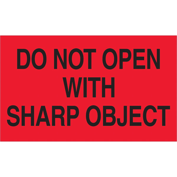 3 x 5" - "Do Not Open with Sharp Object" (Fluorescent Red) Labels 500/Roll