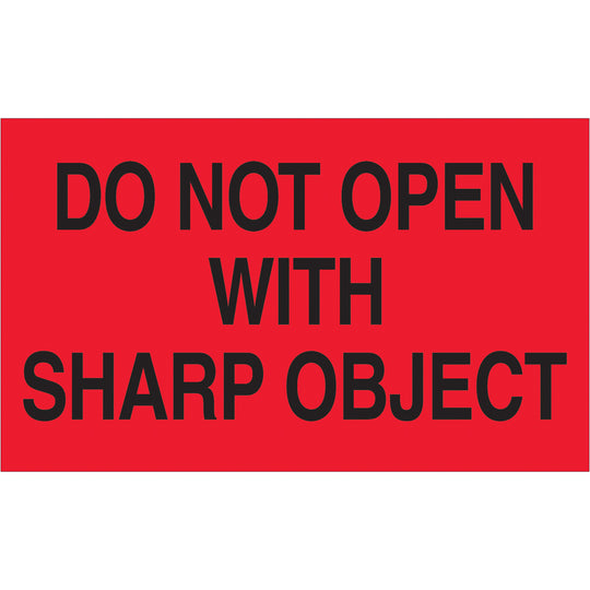 3 x 5" - "Do Not Open with Sharp Object" (Fluorescent Red) Labels 500/Roll