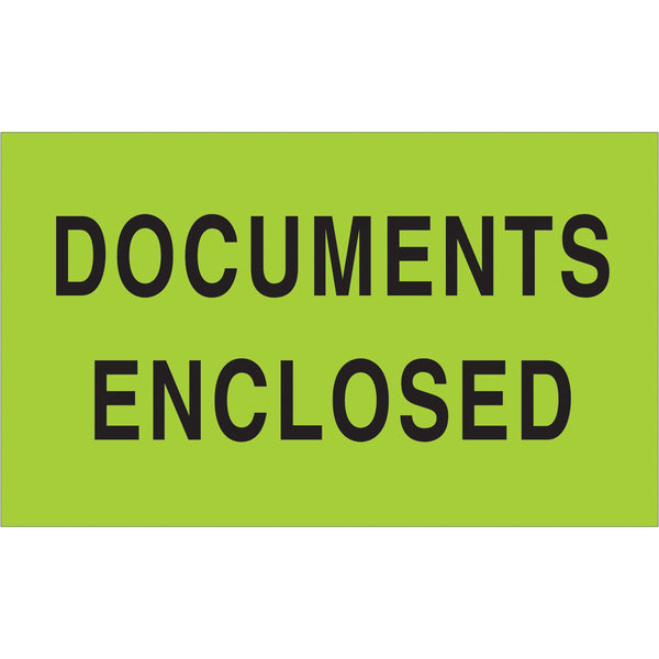 3 x 5" - "Documents Enclosed" (Fluorescent Green) Labels 500/Roll