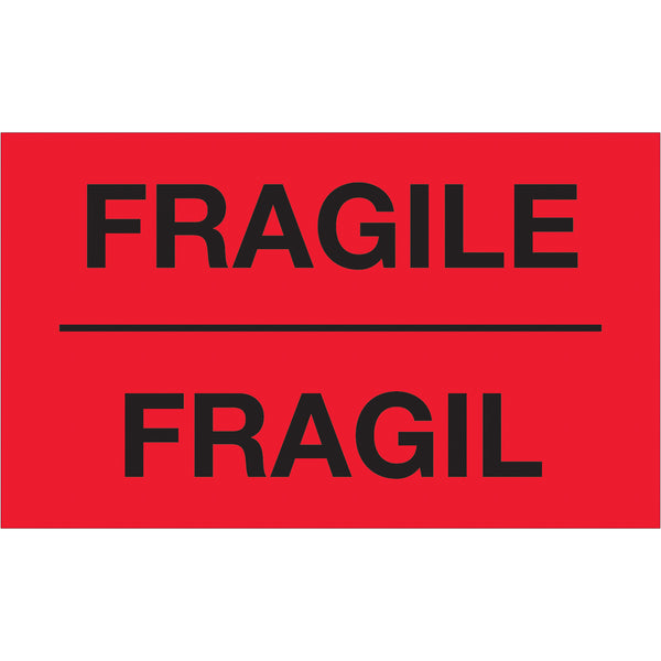3 x 5" - "Fragil" (Fluorescent Red) Bilingual Labels 500/Roll