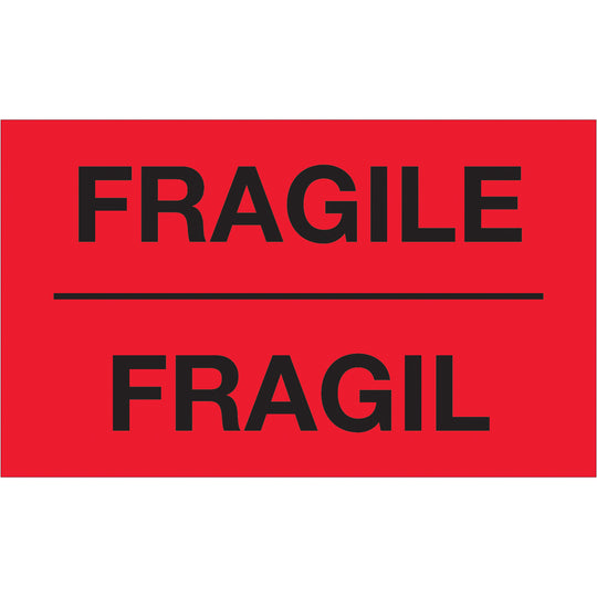 3 x 5" - "Fragil" (Fluorescent Red) Bilingual Labels 500/Roll