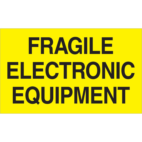 3 x 5" - "Fragile Electronic Equipment" (Fluorescent Yellow) Labels 500/Roll