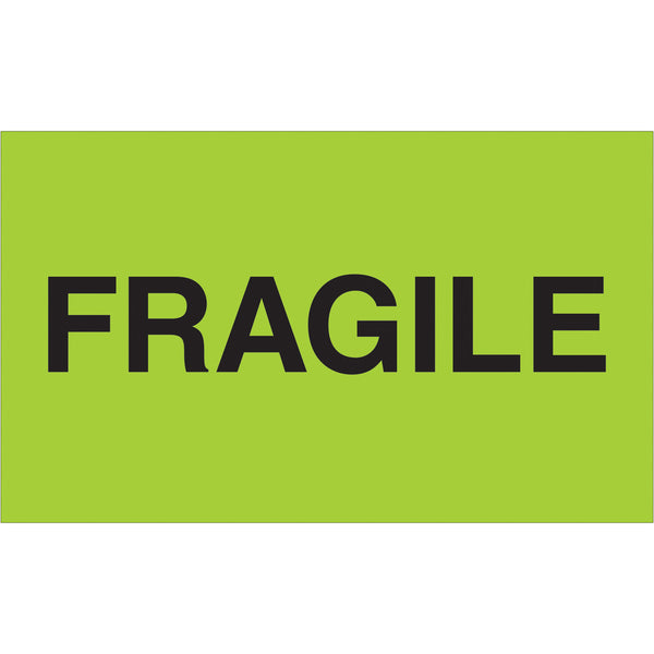 3 x 5" - "Fragile" (Fluorescent Green) Labels 500/Roll