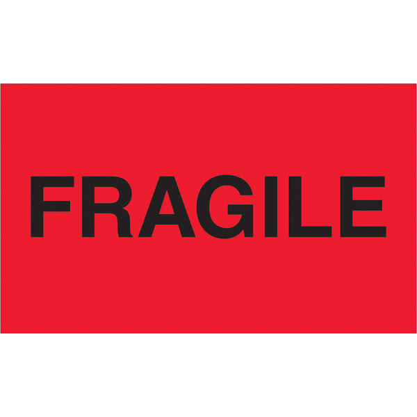 3 x 5" - "Fragile" (Fluorescent Red) Labels 500/Roll