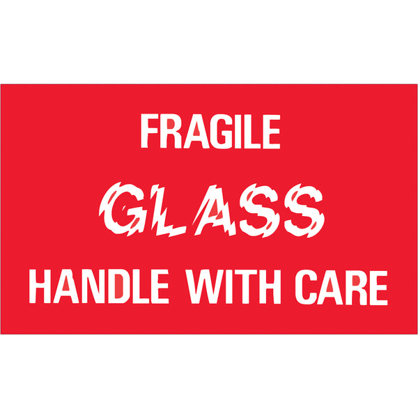3 x 5" - "Fragile - Glass - Handle With Care" Labels 500/Roll