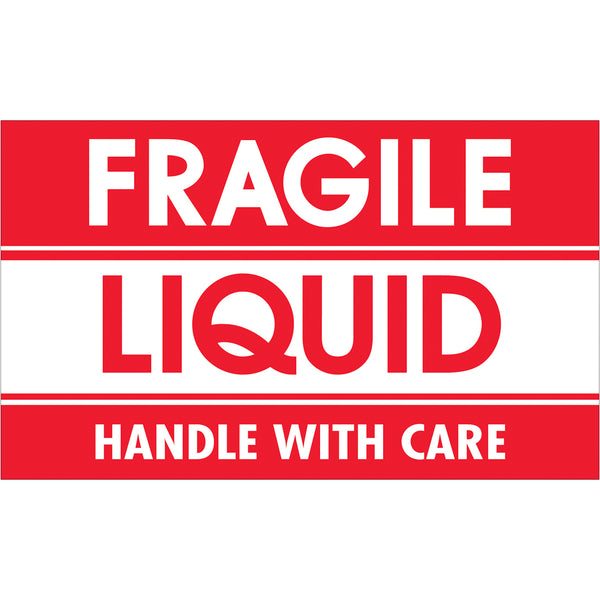 3 x 5" - "Fragile - Liquid - Handle With Care" Labels 500/Roll