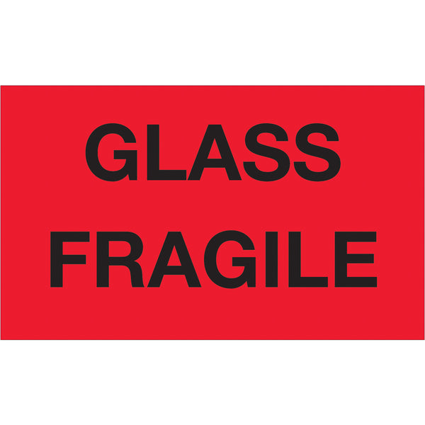 3 x 5" - "Glass - Fragile" (Fluorescent Red) Labels 500/Roll