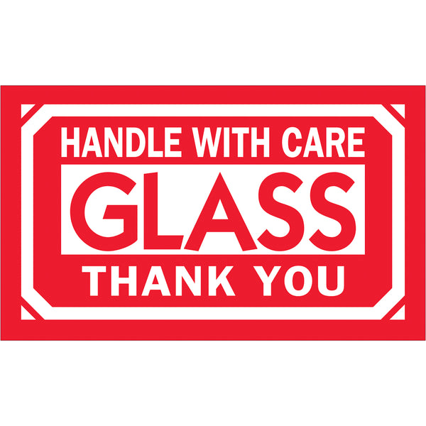 3 x 5" - "Glass - Handle With Care" Labels 500/Roll
