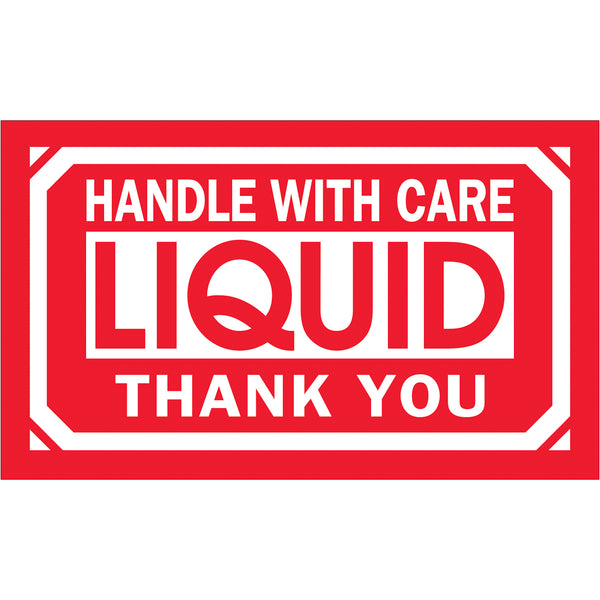 3 x 5" - "Handle With Care - Liquid - Thank You" Labels 500/Roll
