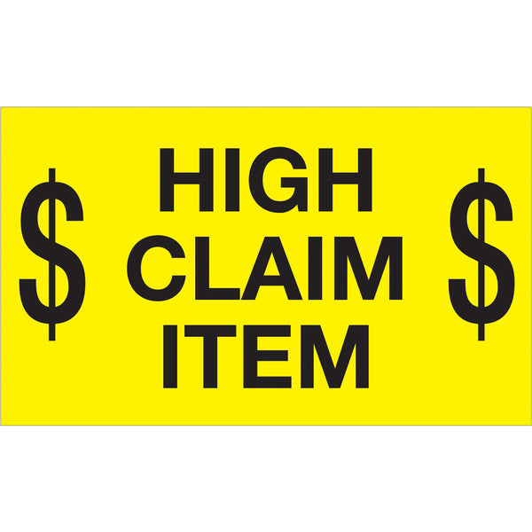 3 x 5" - "$ High Claim Item $" (Fluorescent Yellow) Labels 500/Roll
