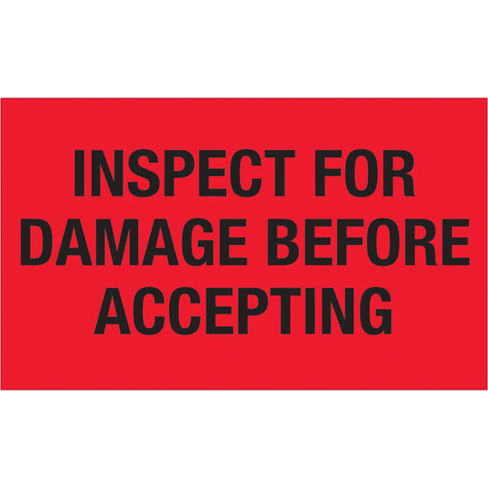 3 x 5" - "Inspect For Damage Before Accepting" (Fluorescent Red) Labels 500/Roll