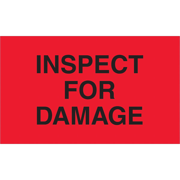 3 x 5" - "Inspect For Damage" (Fluorescent Red) Labels 500/Roll