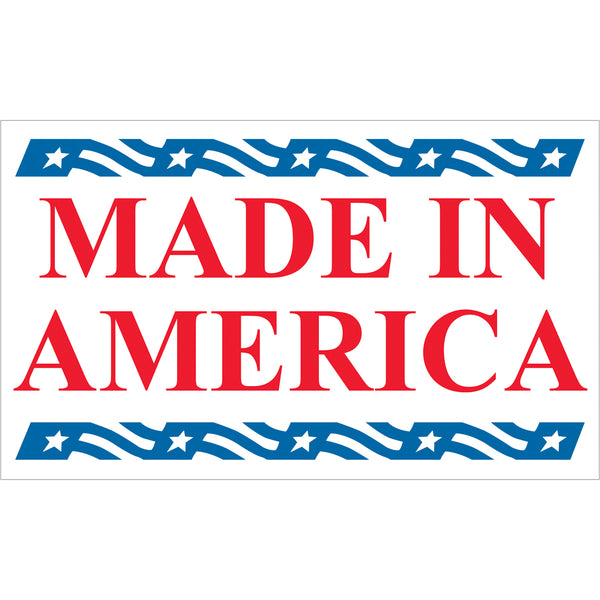 MADE IN AMERICA with Blue Border (2 1/2 x 5) 500/Roll