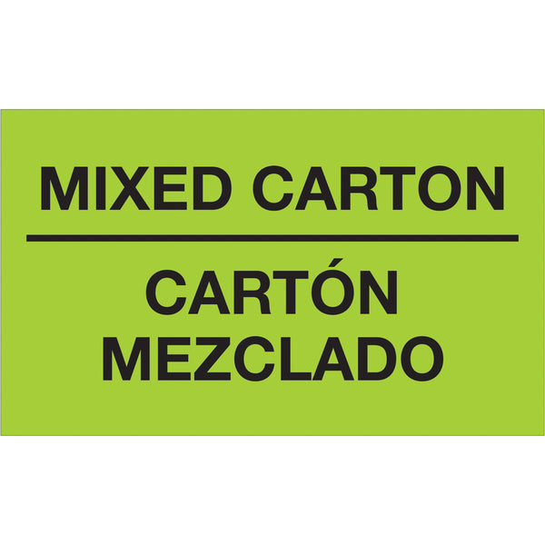 3 x 5" - "Mixed Carton - Carton Mezclado" (Fluorescent Green) Bilingual Labels 500/Roll