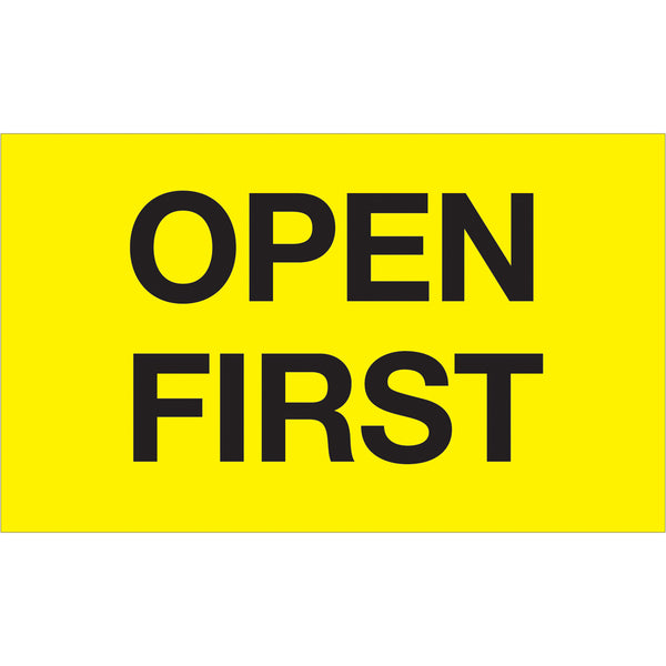 3 x 5" - "Open First" (Fluorescent Yellow) Labels 500/Roll