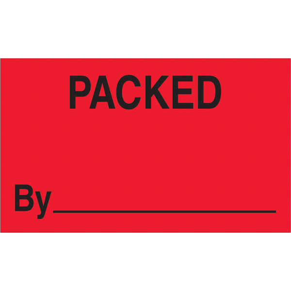 3 x 5" - "Packed By" (Fluorescent Red) Labels 500/Roll