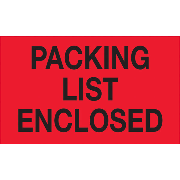 3 x 5" - "Packing List Enclosed" (Fluorescent Red) Labels 500/Roll
