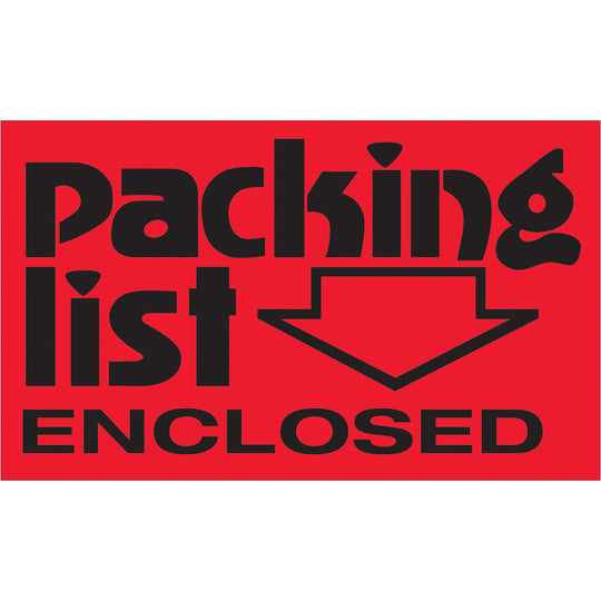 3 x 5" - "Packing List Enclosed" (Fluorescent Red) Labels 500/Roll