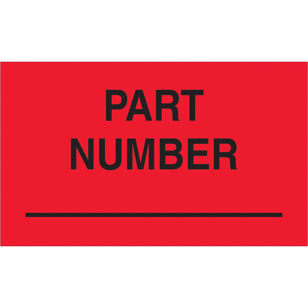 3 x 5" - "Part Number" (Fluorescent Red) Labels 500/Roll