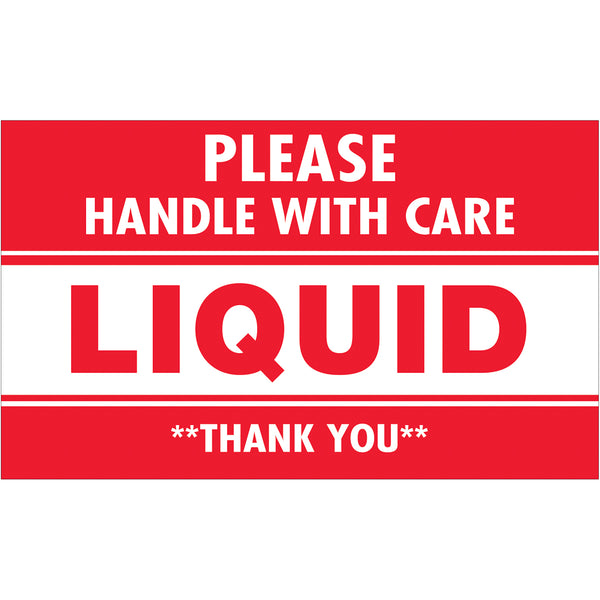 3 x 5" - "Please Handle With Care - Liquid - Thank You" Labels 500/Roll