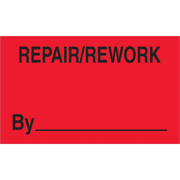 3 x 5" - "Repair/Rework By" (Fluorescent Red) Labels 500/Roll