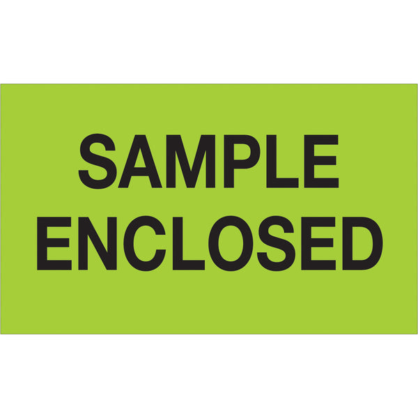 3 x 5" - "Sample Enclosed" (Fluorescent Green) Labels 500/Roll