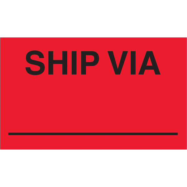 3 x 5" - "Ship Via" (Fluorescent Red) Labels 500/Roll