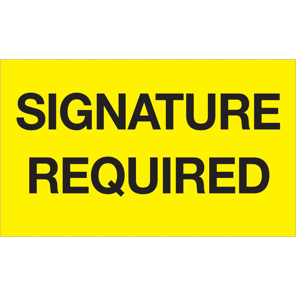 3 x 5" - "Signature Required" (Fluorescent Yellow) Labels 500/Roll