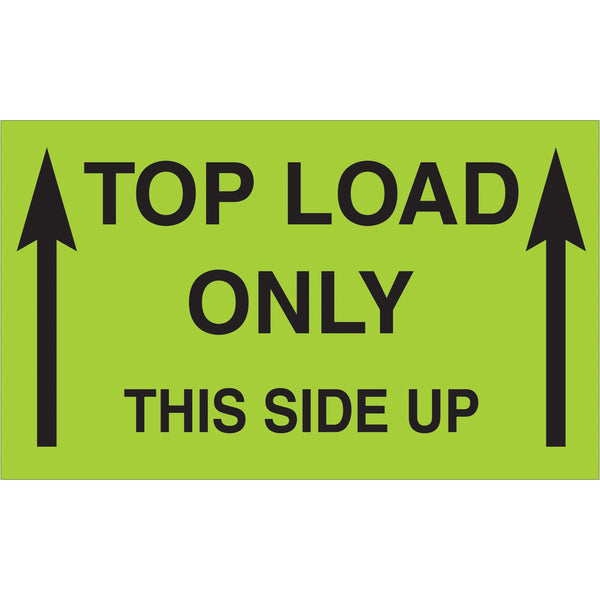 3 x 5" - "Top Load Only - This Side Up" (Fluorescent Green) Labels 500/Roll