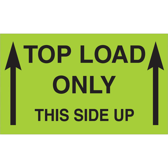 3 x 5" - "Top Load Only - This Side Up" (Fluorescent Green) Labels 500/Roll