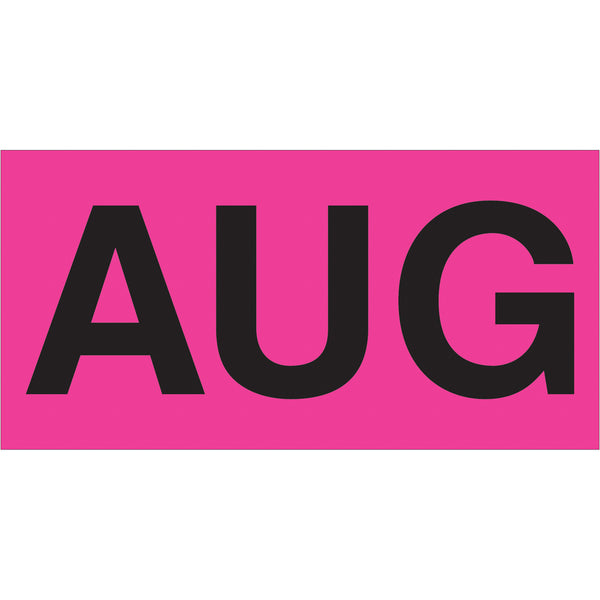 3 x 6" - "AUG" (Fluorescent Pink) Months of the Year Labels 500/Roll