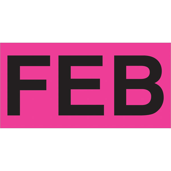 3 x 6" - "FEB" (Fluorescent Pink) Months of the Year Labels 500/Roll