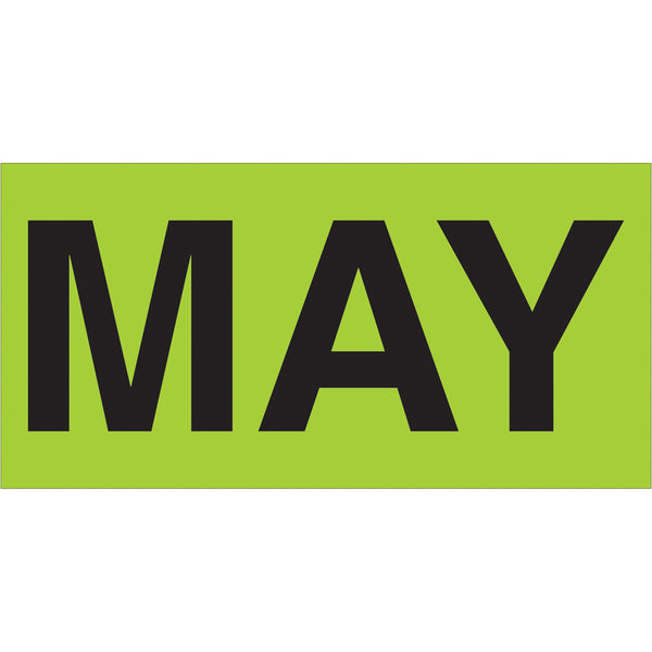 3 x 6" - "MAY" (Fluorescent Green) Months of the Year Labels 500/Roll