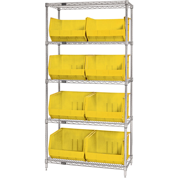 36 x 18 x 74 - 5 Shelf Wire Shelving Unit with (8) Yellow Bins