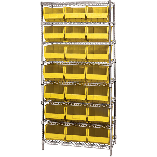 36 x 18 x 74 - 8 Shelf Wire Shelving Unit with (21) Yellow Bins
