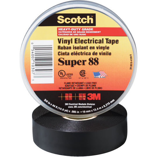 1 1/2" x 44 Feet Black 3M 88 Electrical Tape 100/Case