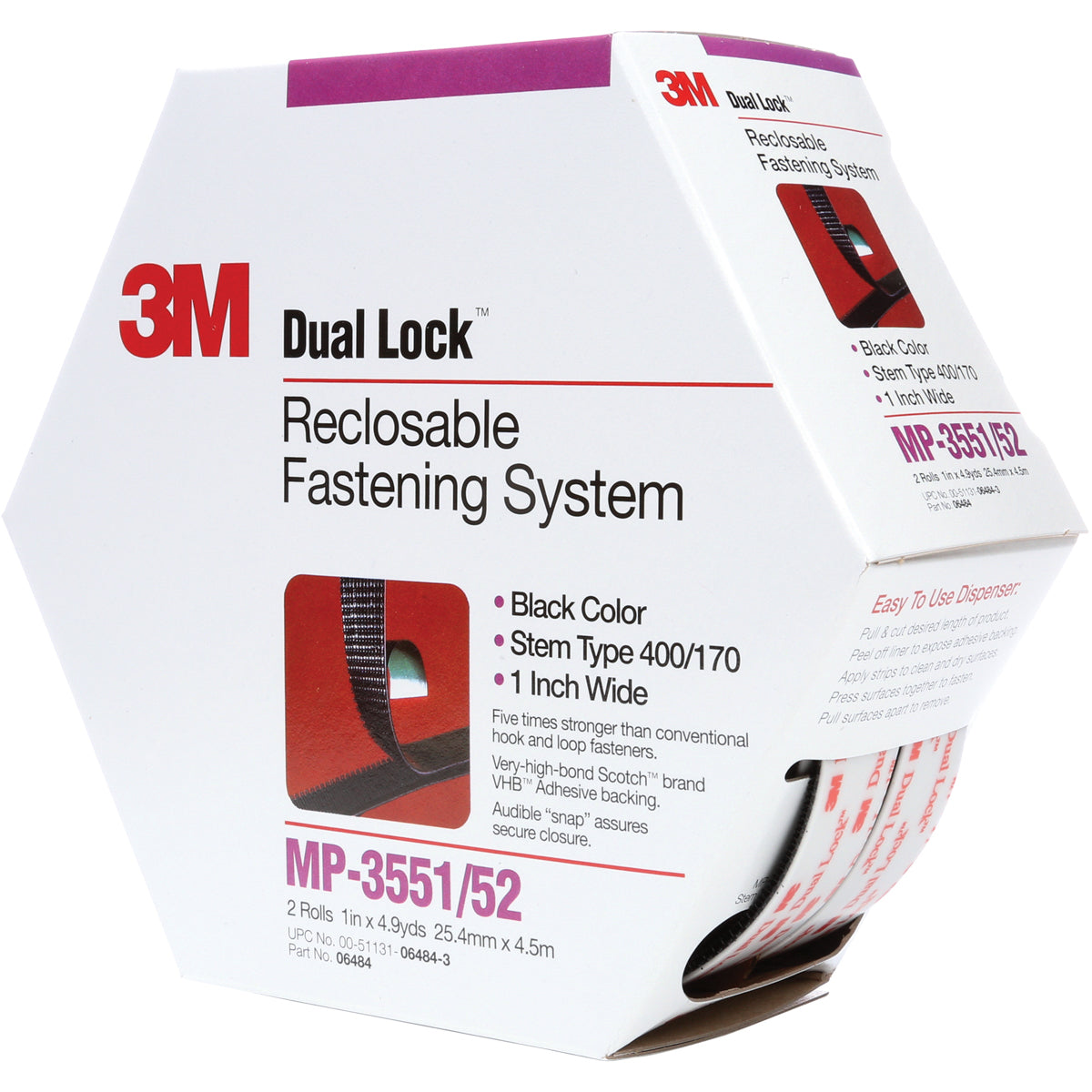 1" x 15' Black 3M MP3551/52 Dual Lock Mini-Pack Fasteners 5/Case
