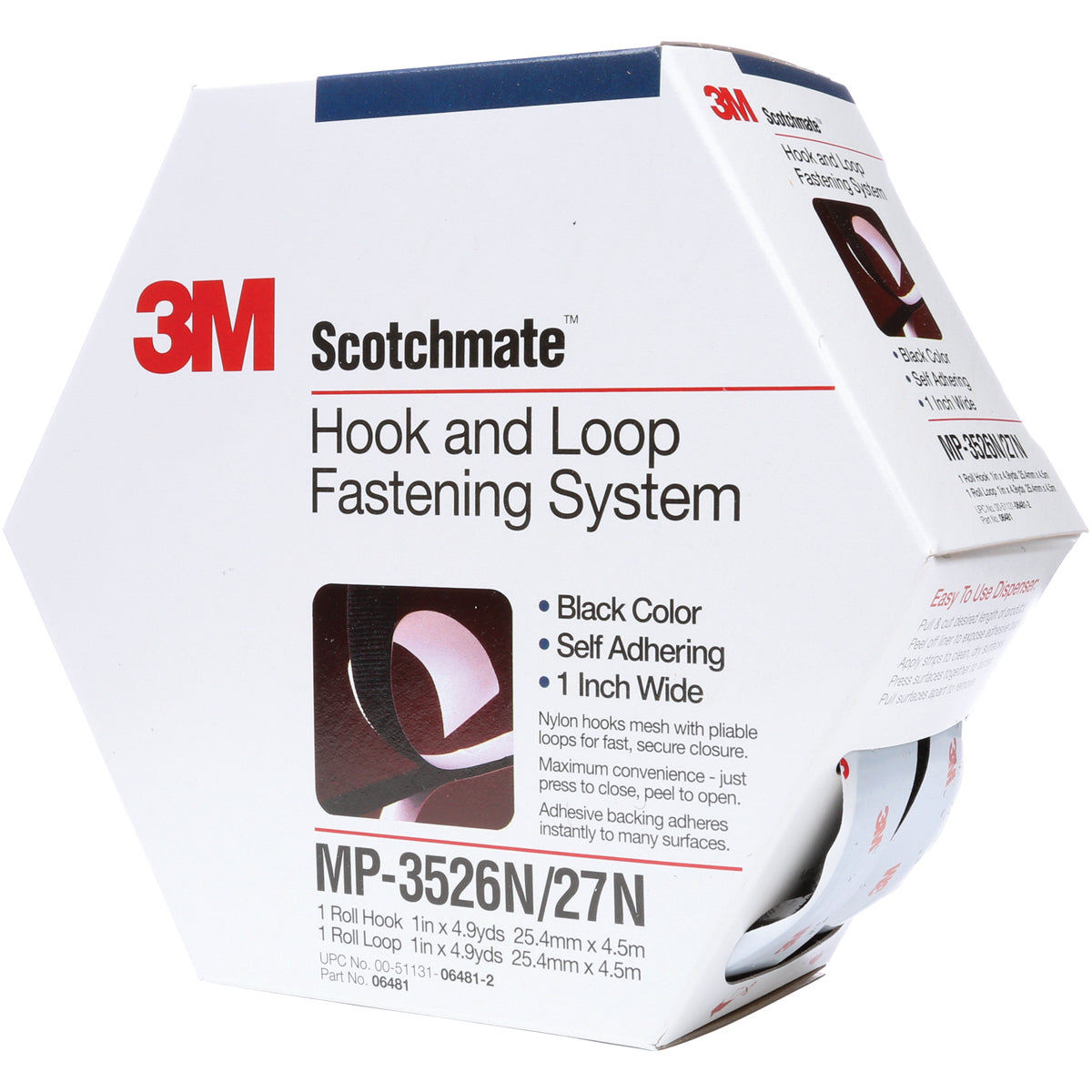 1" x 15' Black 3M MP3526N/MP3527N Scotchmate Combo Pack Fasteners 5/Case