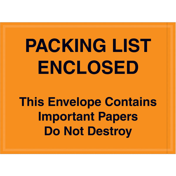 4 1/2 x 6 Orange Important Papers Enclosed Envelopes - Packing List 1000/Case